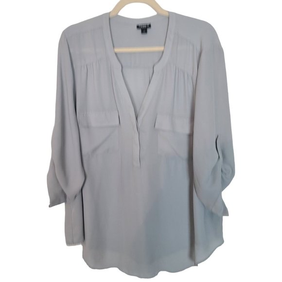 Torrid Womens 2X Gray Split Neck Harper Georgette Pullover 3/4 Sleeve Blouse - Picture 2 of 9